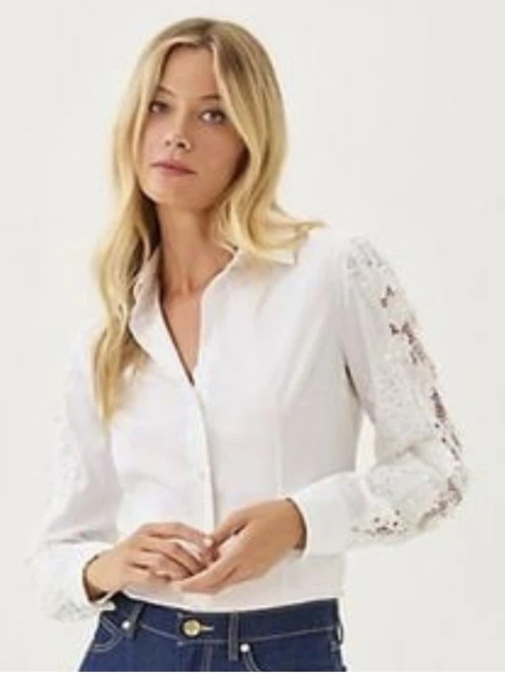 Lilly Pulitzer White Lace Lilly Button Down Blouse | Lace Sleeve | Resortwear